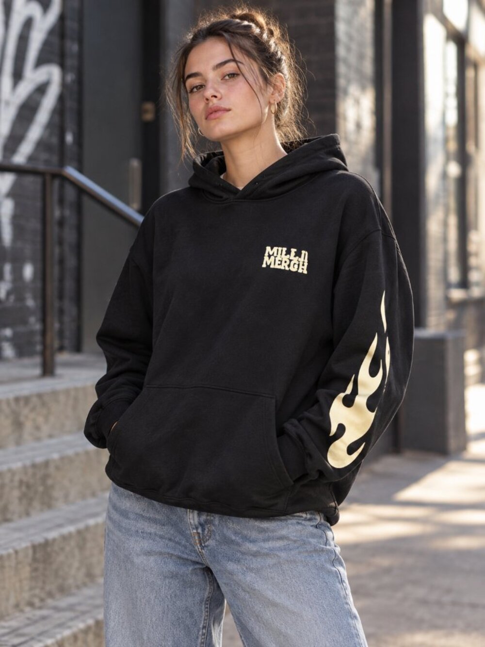 Millii Merch Sweatshirt Adult S Black Flames "The World Is Yours" Streetwear